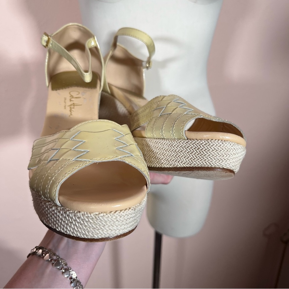 Cole Haan Classic Mobwife Cream leather Espadrilles wedge Heel Sandals shoe 9.5 - Picture 17 of 17